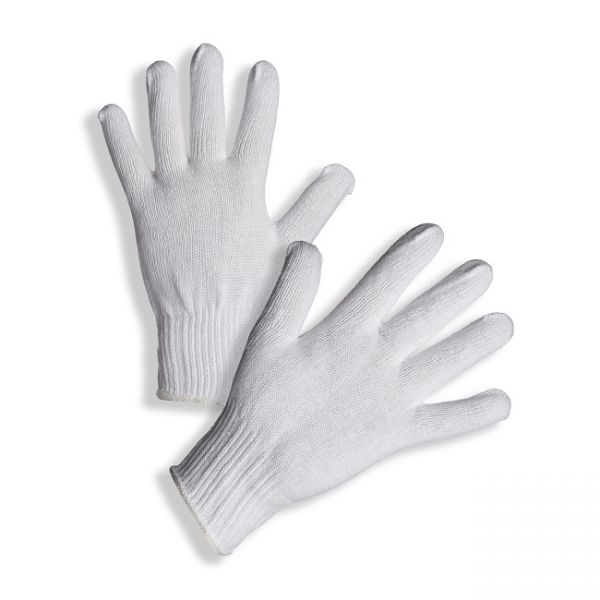 PD-96 Pletené bezešvé rukavice s pružnou manžetou ze směsi polyester/bavlna.